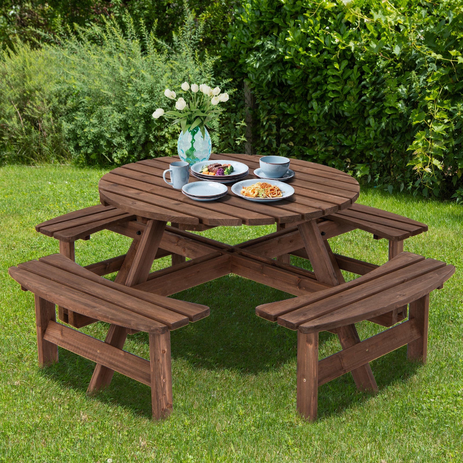 8 Seat Wood Picnic Dining Set