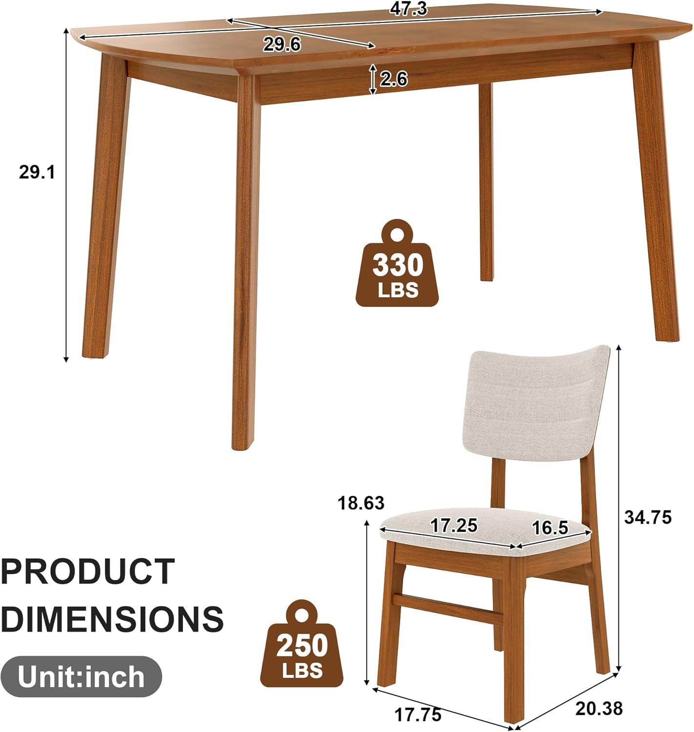 Solid Wood Dining Set For Small Spaces - 5 Pc Set