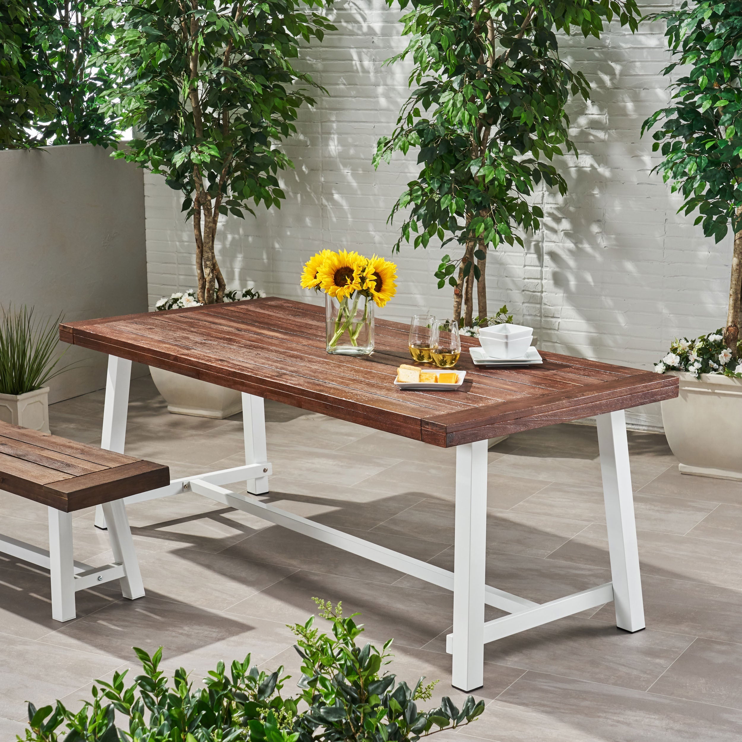 Outdoor Acacia Dining Table with Metal Legs - 79 inch