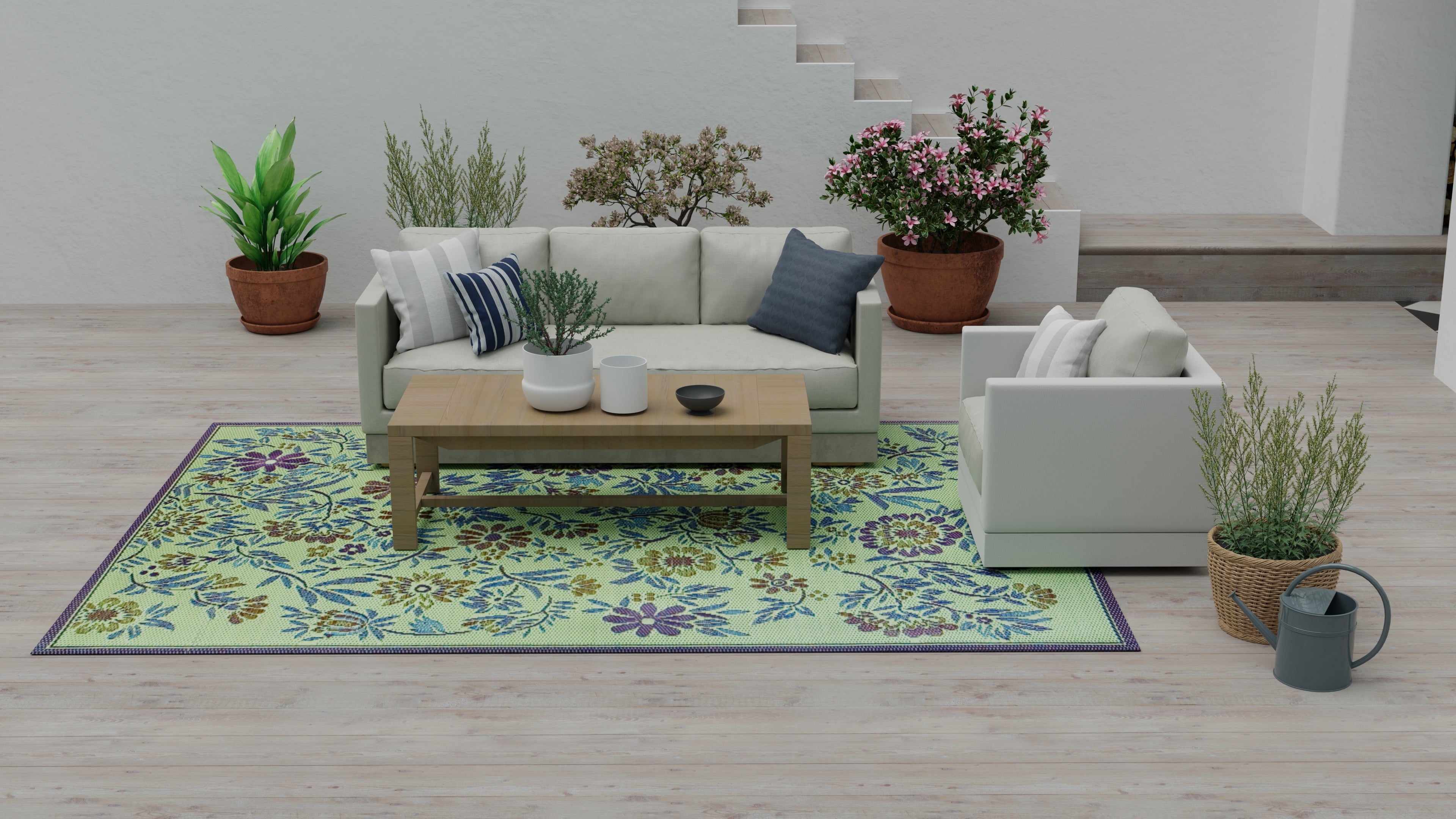 Wildflowers Green/Eggplant Reversible Outdoor Mat