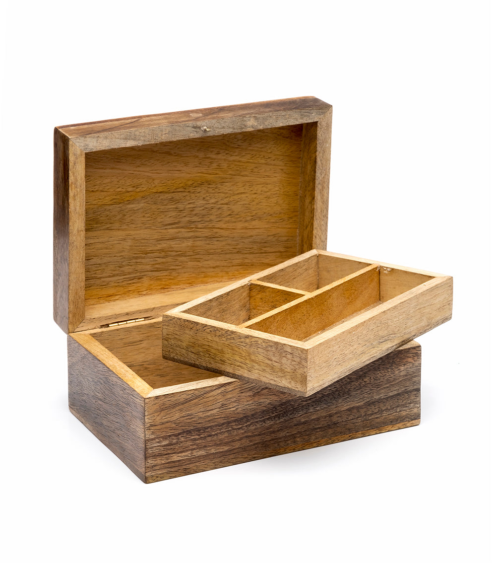 Indukala Moon Phase Jewelry Box With Removable Tray - Wood Brass Inlay