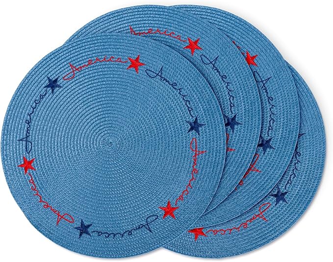 Set of 4 Round Patriotic Embroidered Place Mats