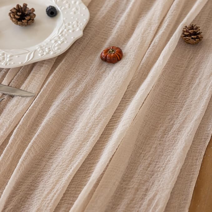 Rustic Gauze Cheesecloth Table Runner - 10 ft Beige