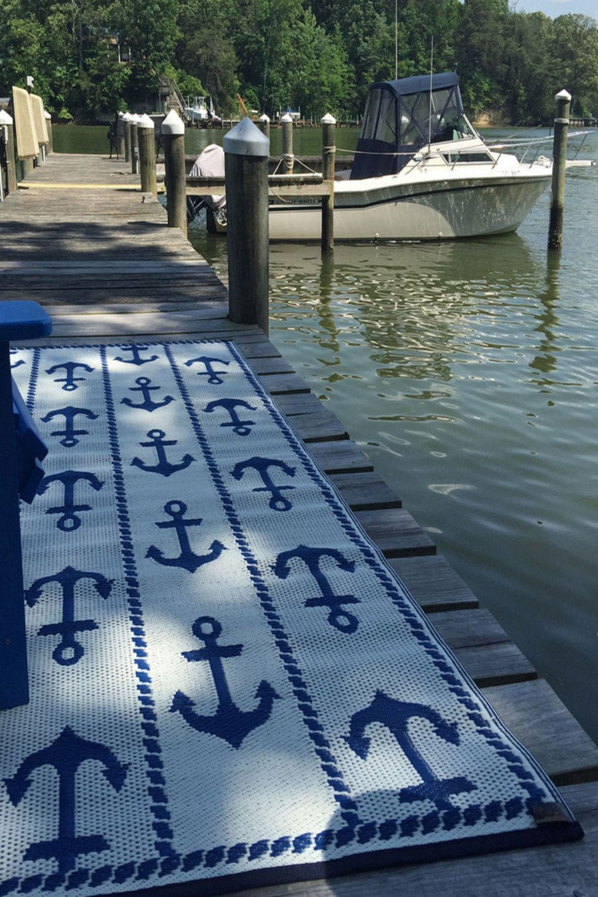 Anchor Blue & White Outdoor Mat