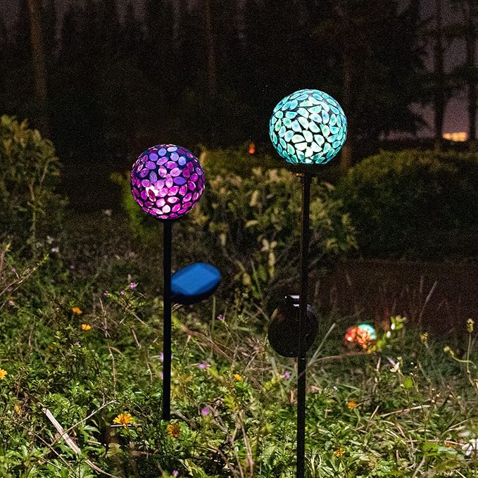 Set of 2 Mosaic Solar Lights - Blue/Purple