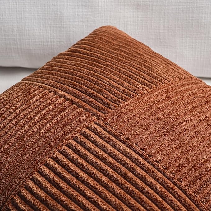 2 Pc Soft Corduroy Patchwork Pillow Covers - 18 x 18 inch, Terracotta