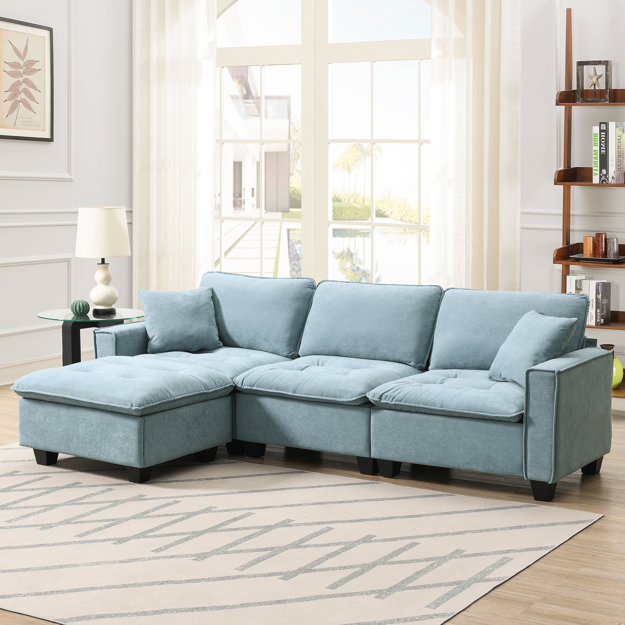 Modern Reversible Sofa Sectional in Sky Blue
