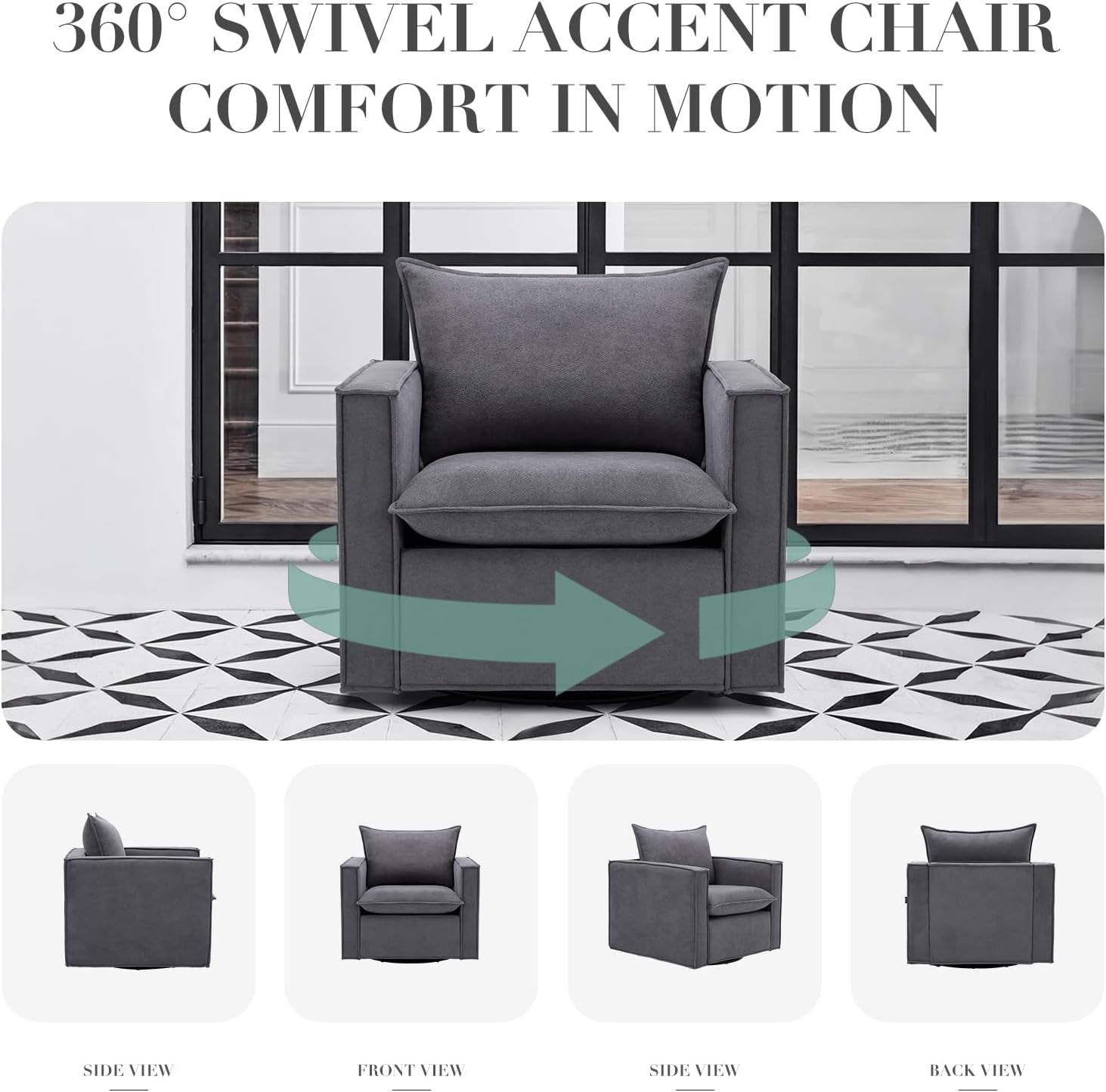 Swivel Armchairs in Dark Gray - 2 pc Set
