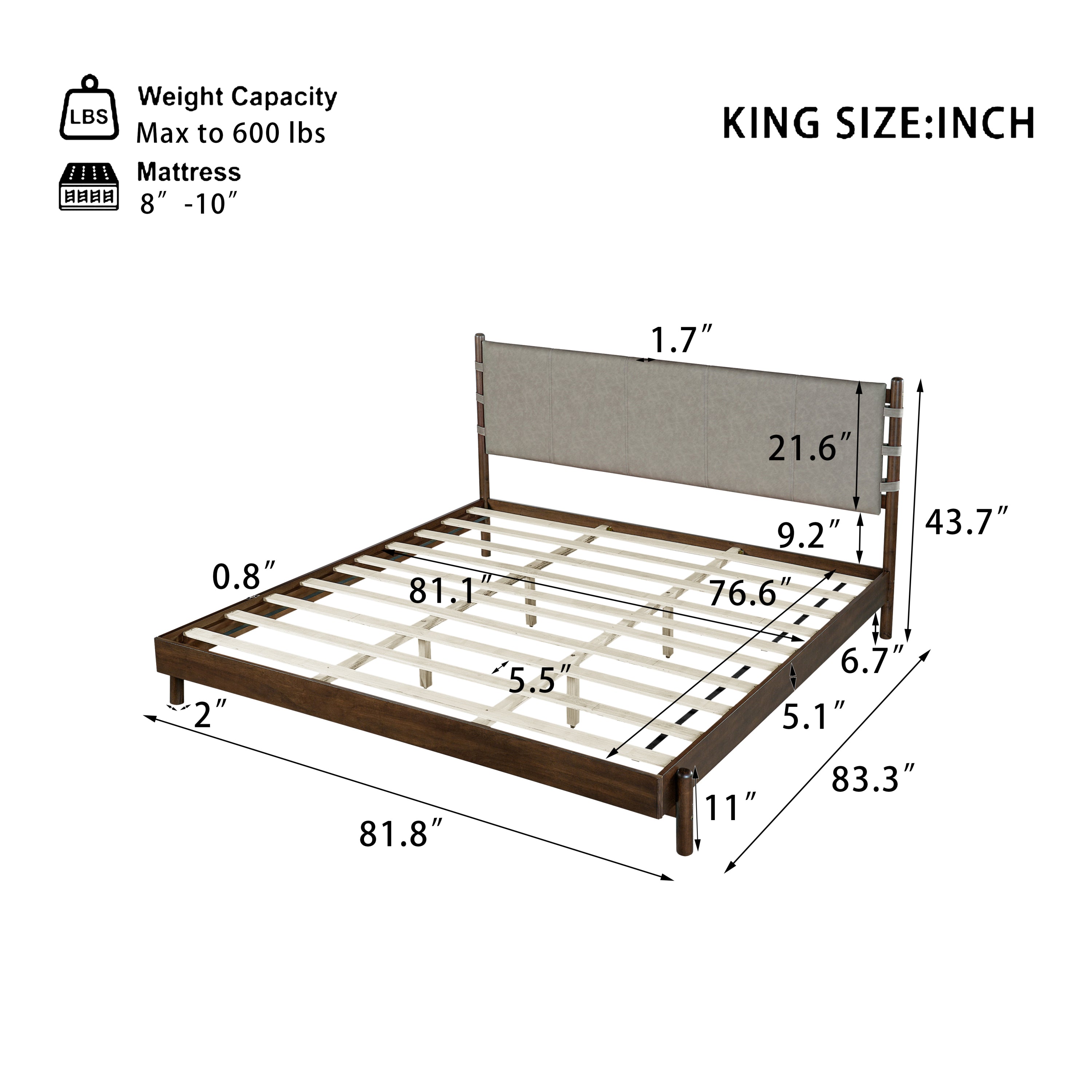 Modern King Bed Frame Set with 2 Nightstands - Gray/Walnut