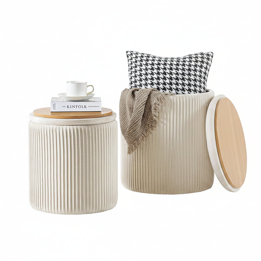 Beige Velvet Nesting Storage Ottomans - 2 Pc