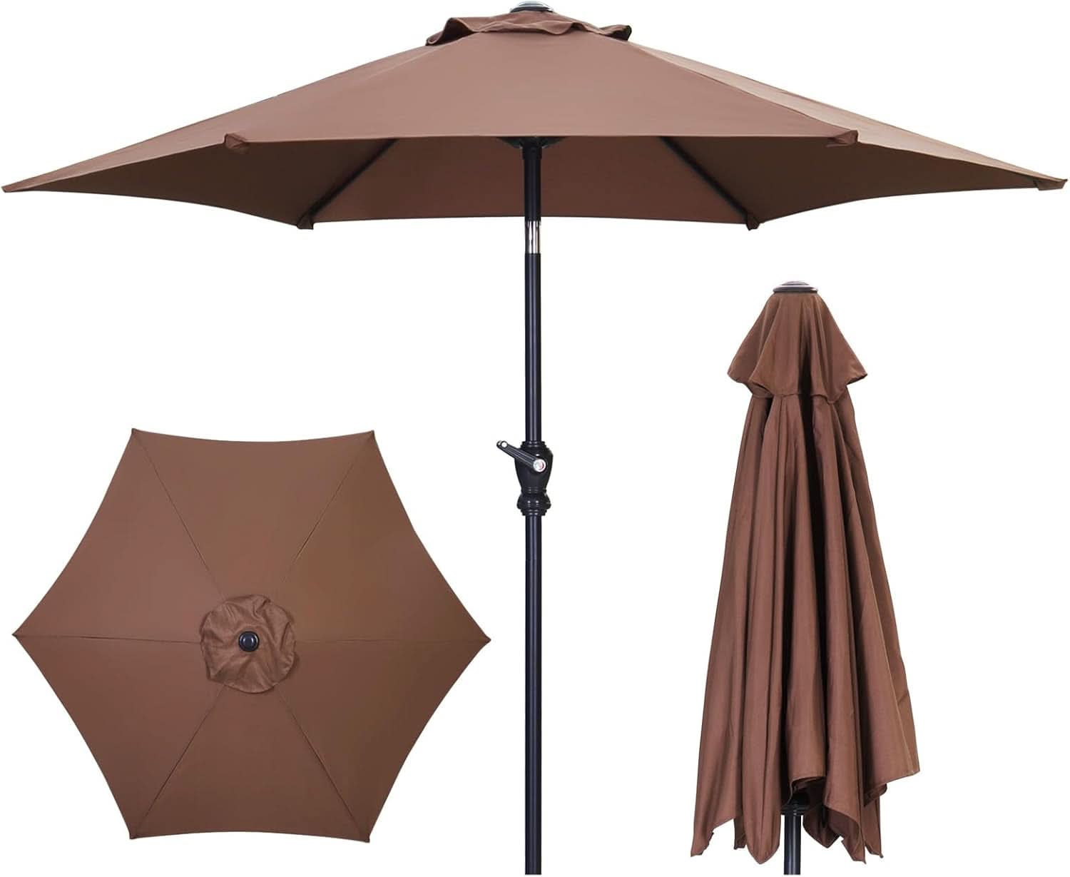 7.5 Foot Aluminum Patio Umbrella Tilt Crank Outdoor Shade - Brown