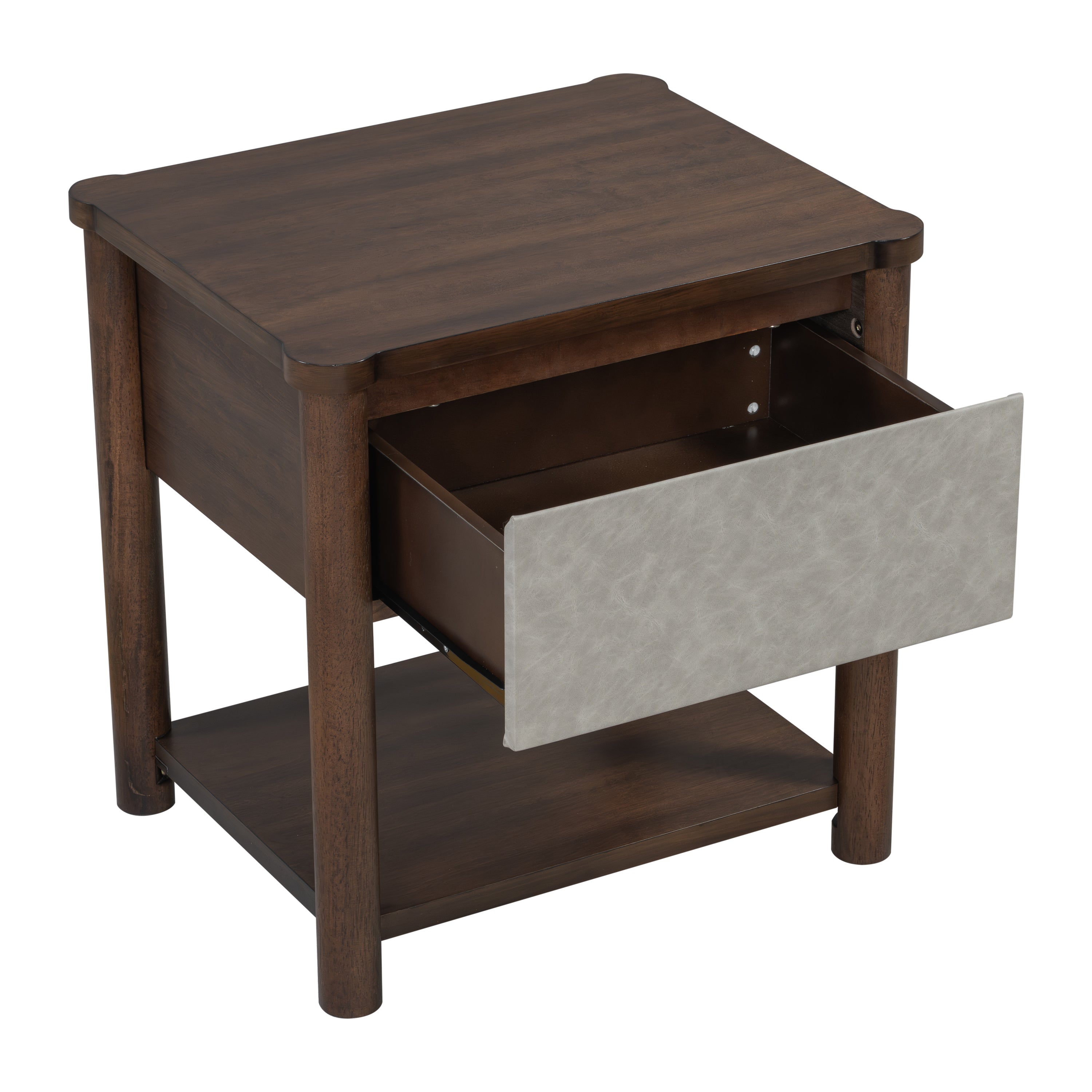 Modern Queen Bed Frame Set with 2 Nightstands - Gray/Walnut