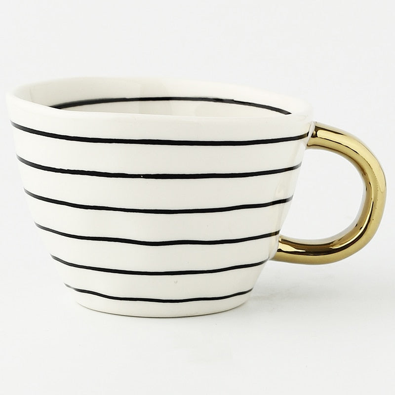 Lechsi Hand Painted Gold Handle Ceramic Mugs