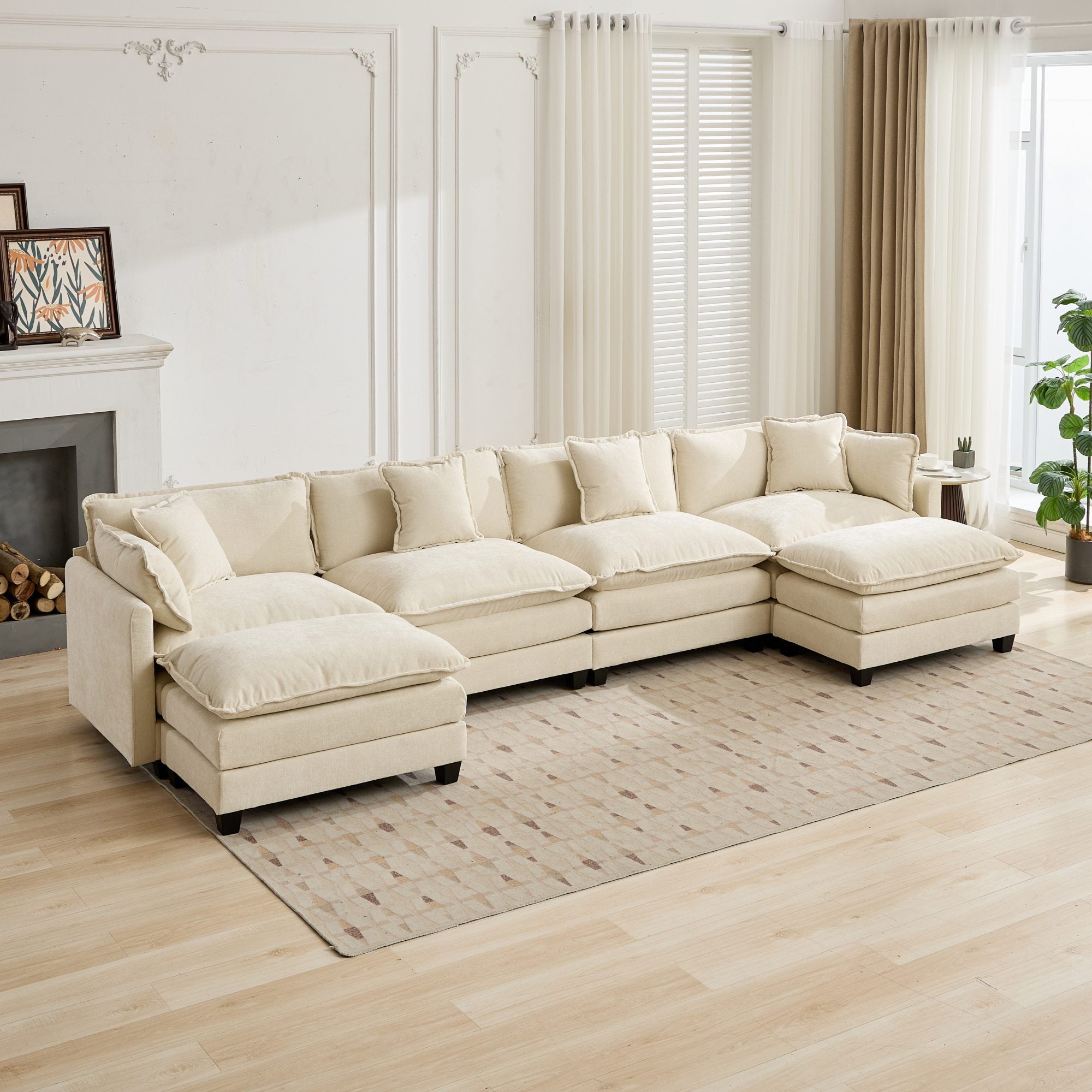 Cloud 4 Seat Sofa with Chenille Fabric in Beige
