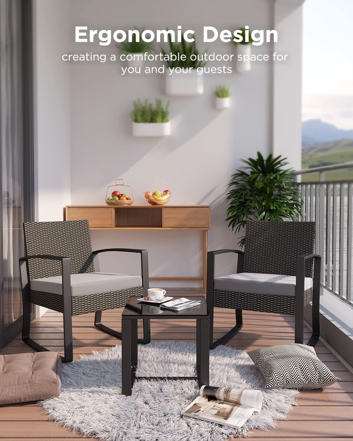 3 Piece Rattan Rocking Bistro Set
