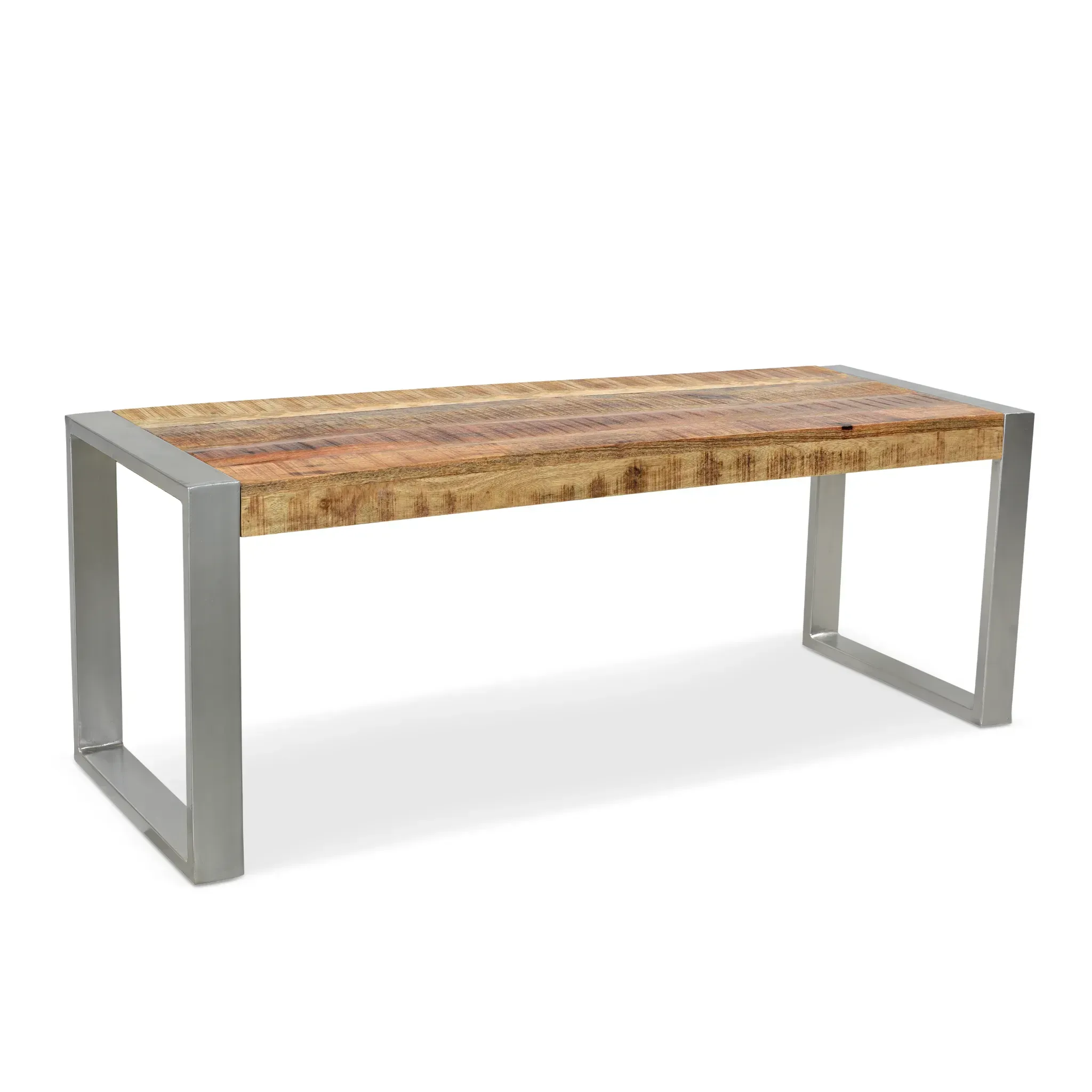 Reclaimed Wood Bench with Silver Metal Legs.