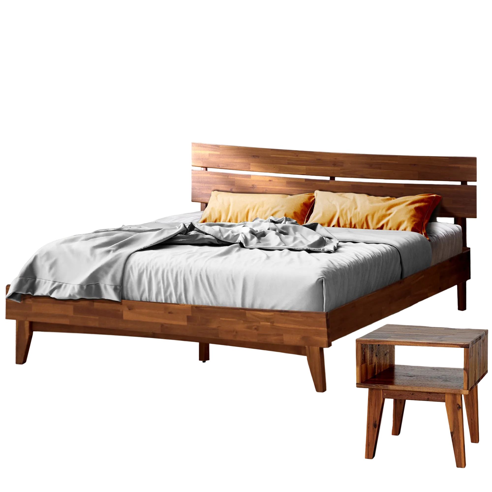 Aurora Acacia Bed Frame & Nightstand Set - 2 Finishes