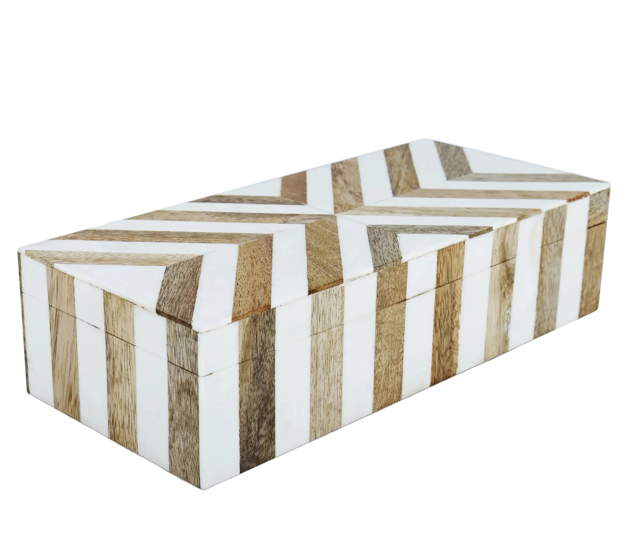 Marquet Chevron Resin & Wood Inlay Decorative Box - 8 Sizes