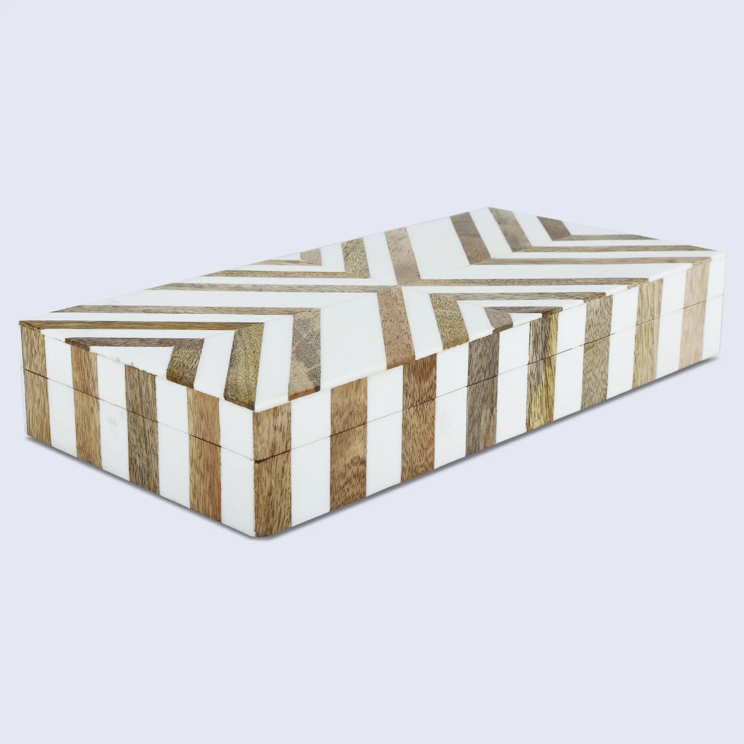 Marquet Chevron Resin & Wood Inlay Decorative Box - 8 Sizes
