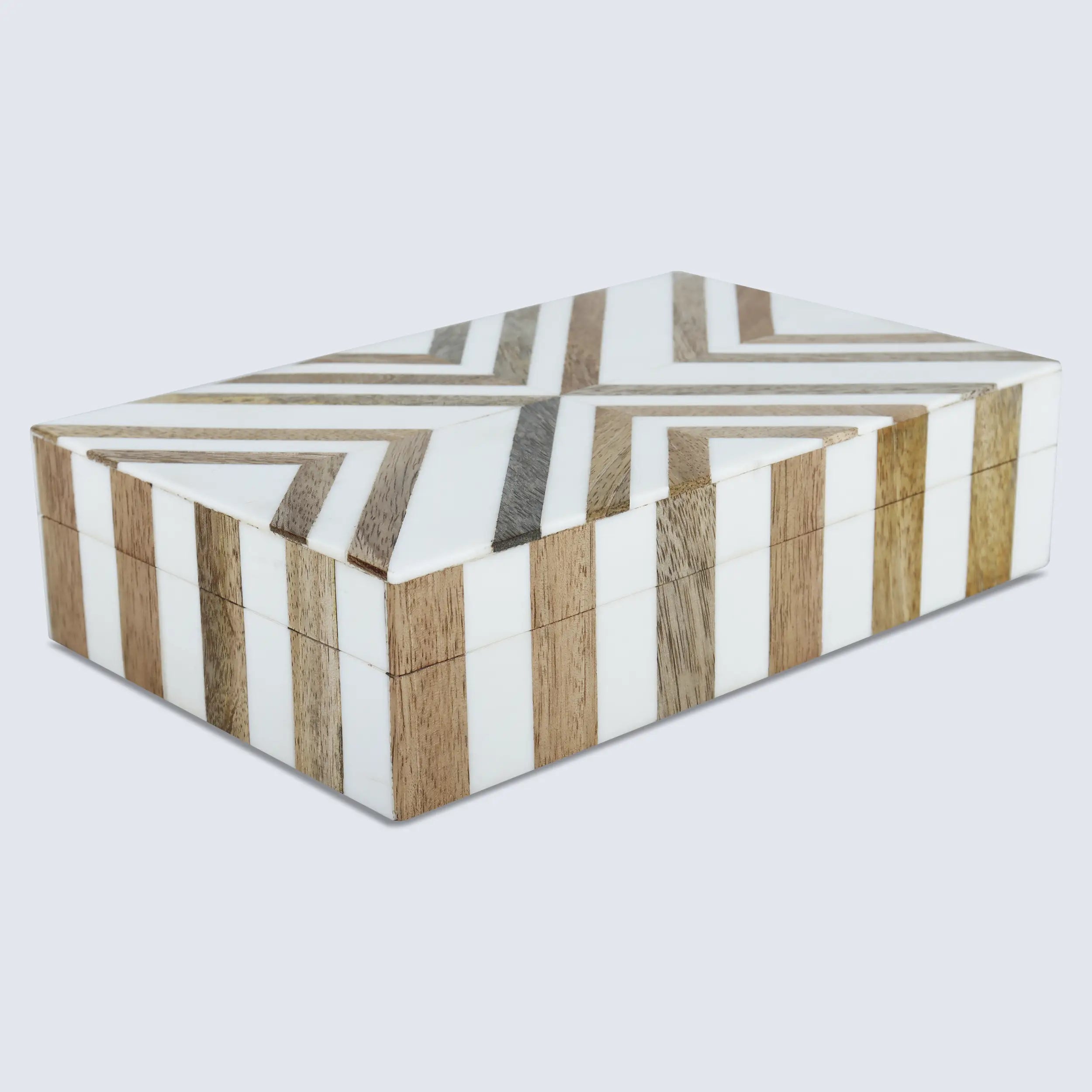 Marquet Chevron Resin & Wood Inlay Decorative Box - 8 Sizes
