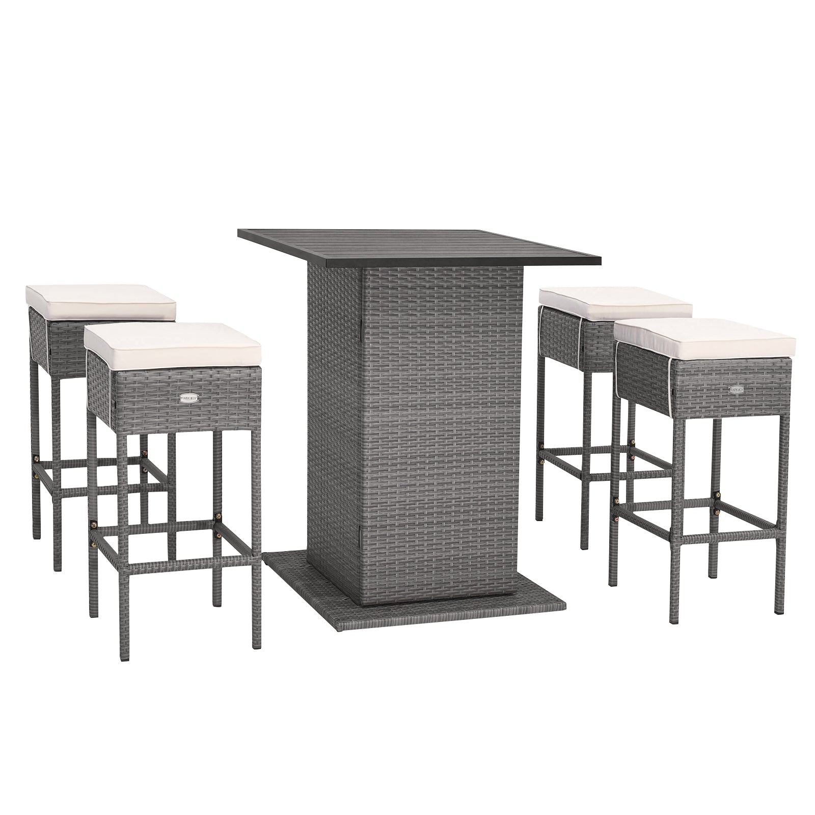 Outdoor Wicker Bar Dining Set with Hidden Storage Shelves - 5 Pc Set