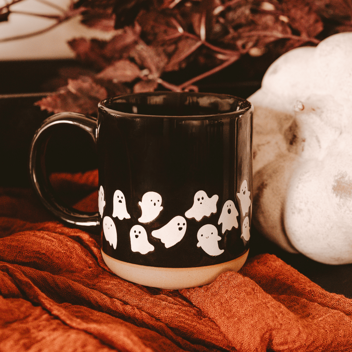 Ghosts 14 oz Black Stoneware Coffee Mug