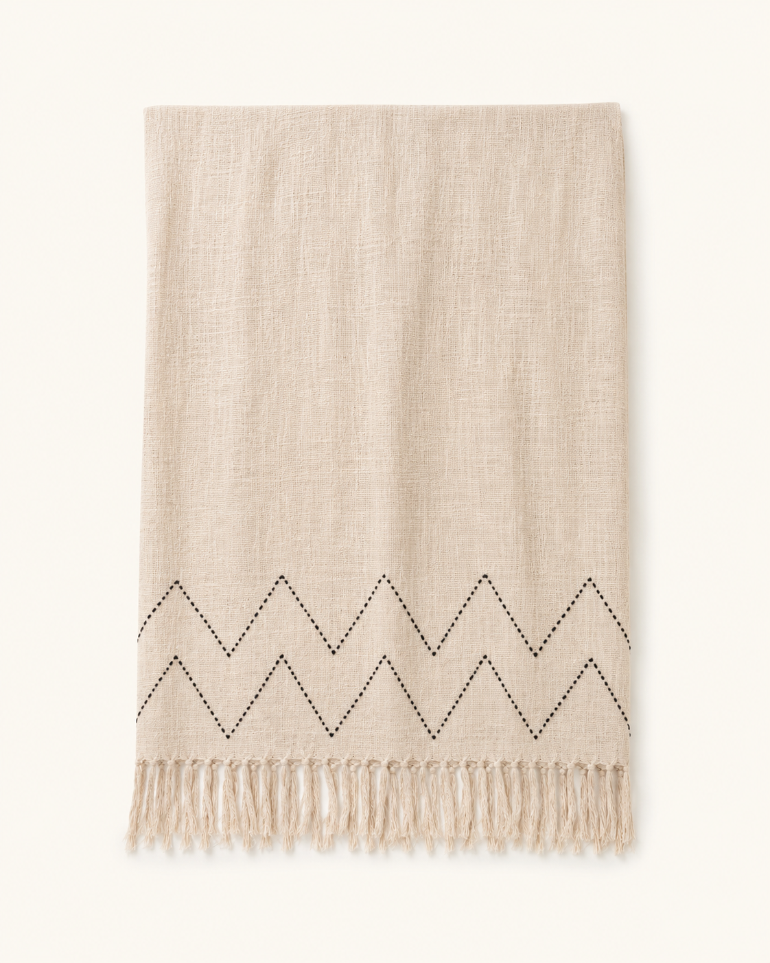 Hand Loomed Cotton Blanket in Black Motif