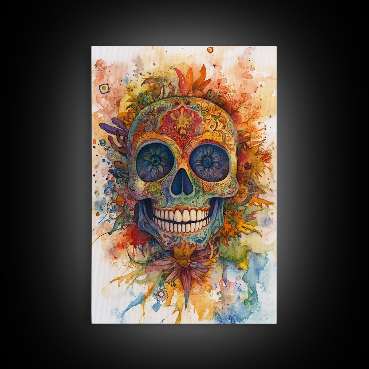 Sugar Skull Painting - Day of The Dead Framed Canvas