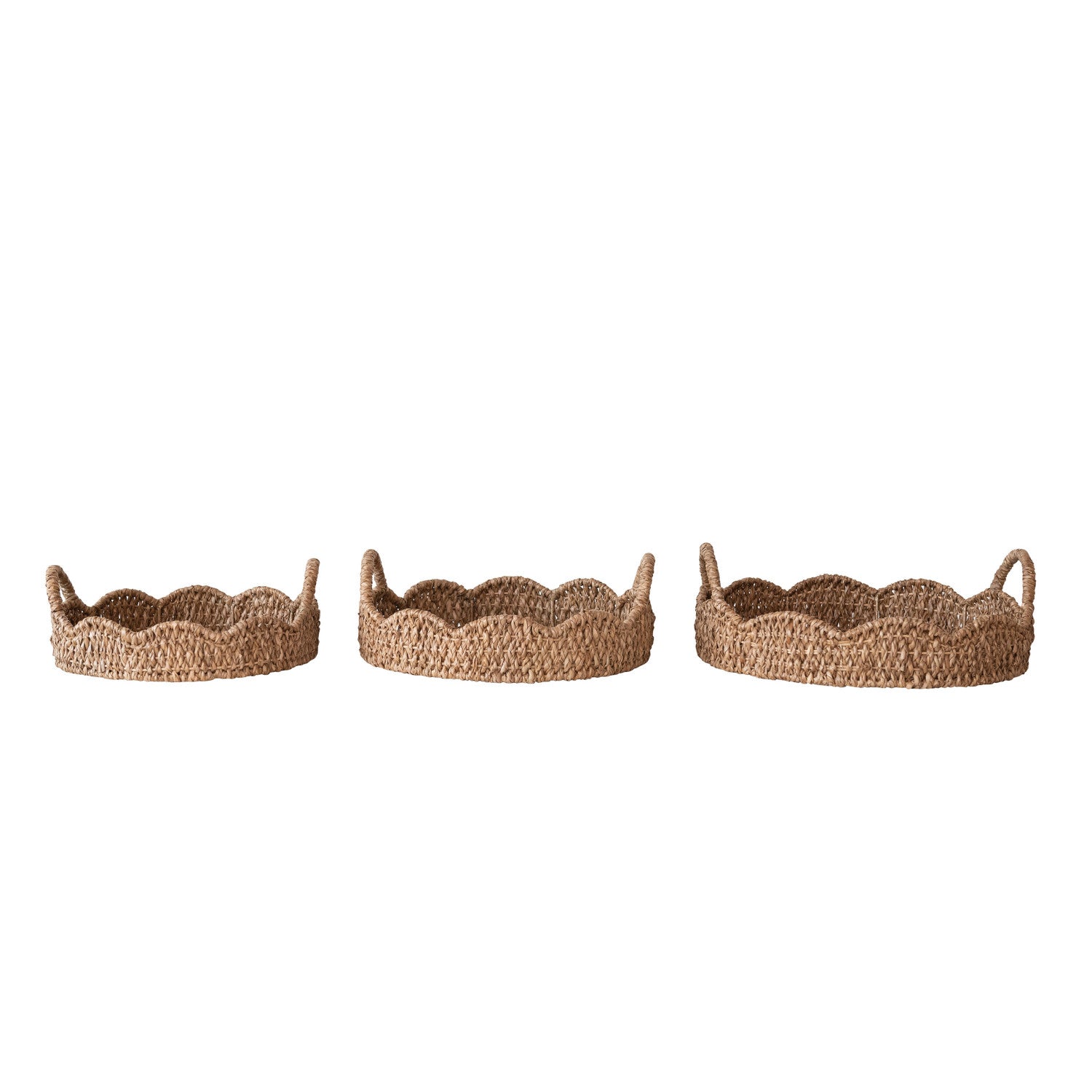 Braided Bankuan & Rattan Scalloped Tray with Handles - 3 Sizes