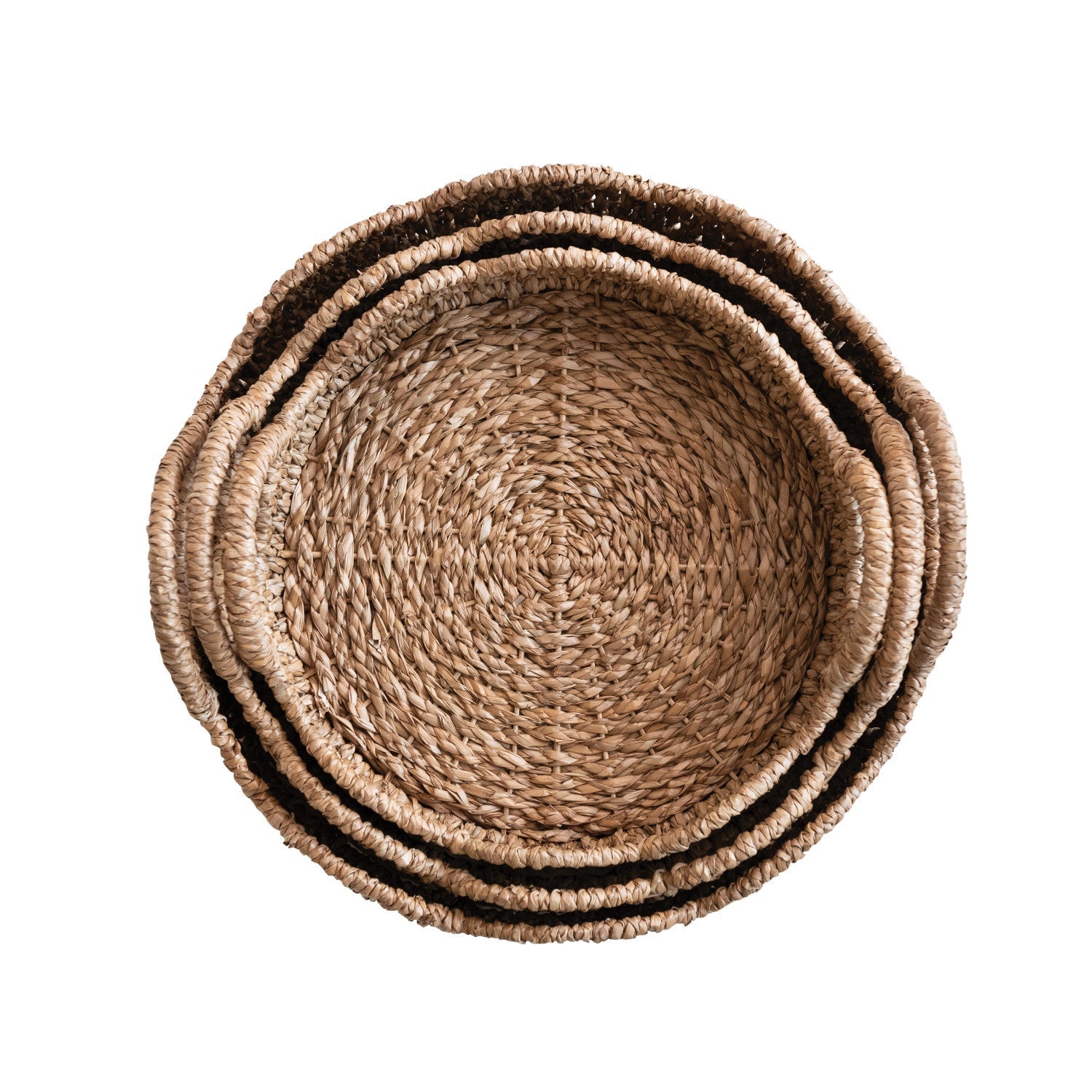 Braided Bankuan & Rattan Scalloped Tray with Handles - 3 Sizes