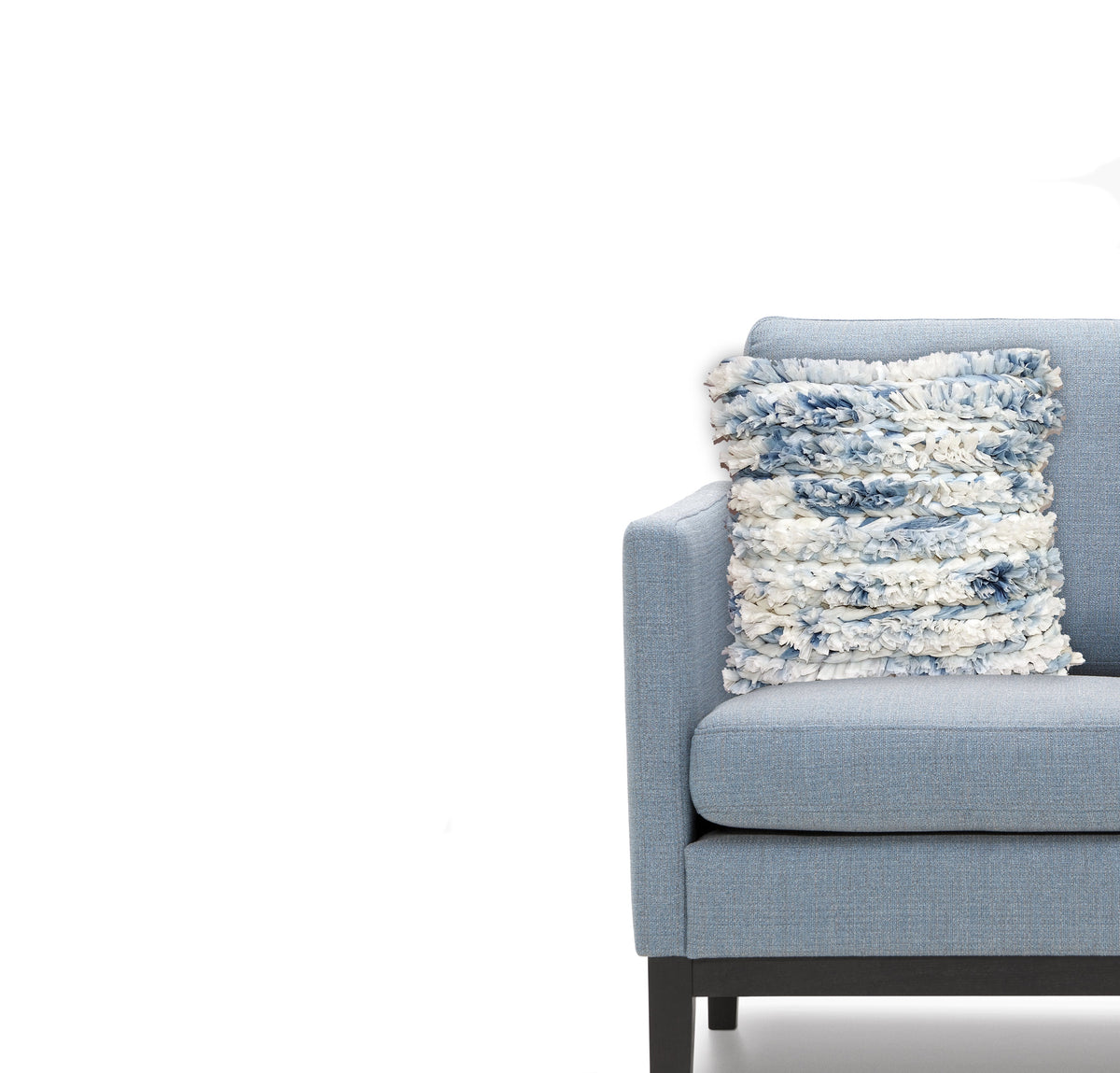 Blue & White Furry Stripe Pillow Cover- 22 X 22 inch