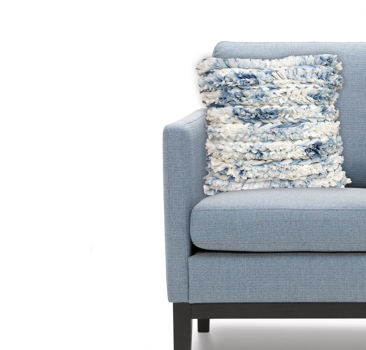 Blue & White Furry Stripe Pillow Cover- 22 X 22 inch