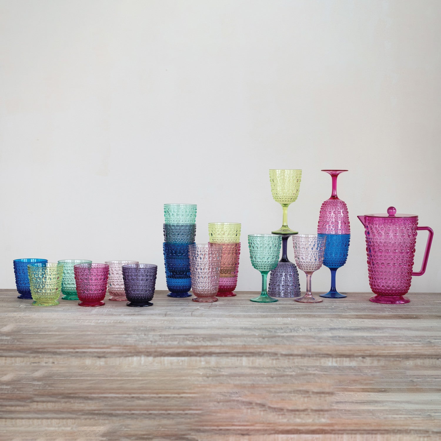 Acrylic Hobnail Tall Footed Drinking Glass - 6 Colors