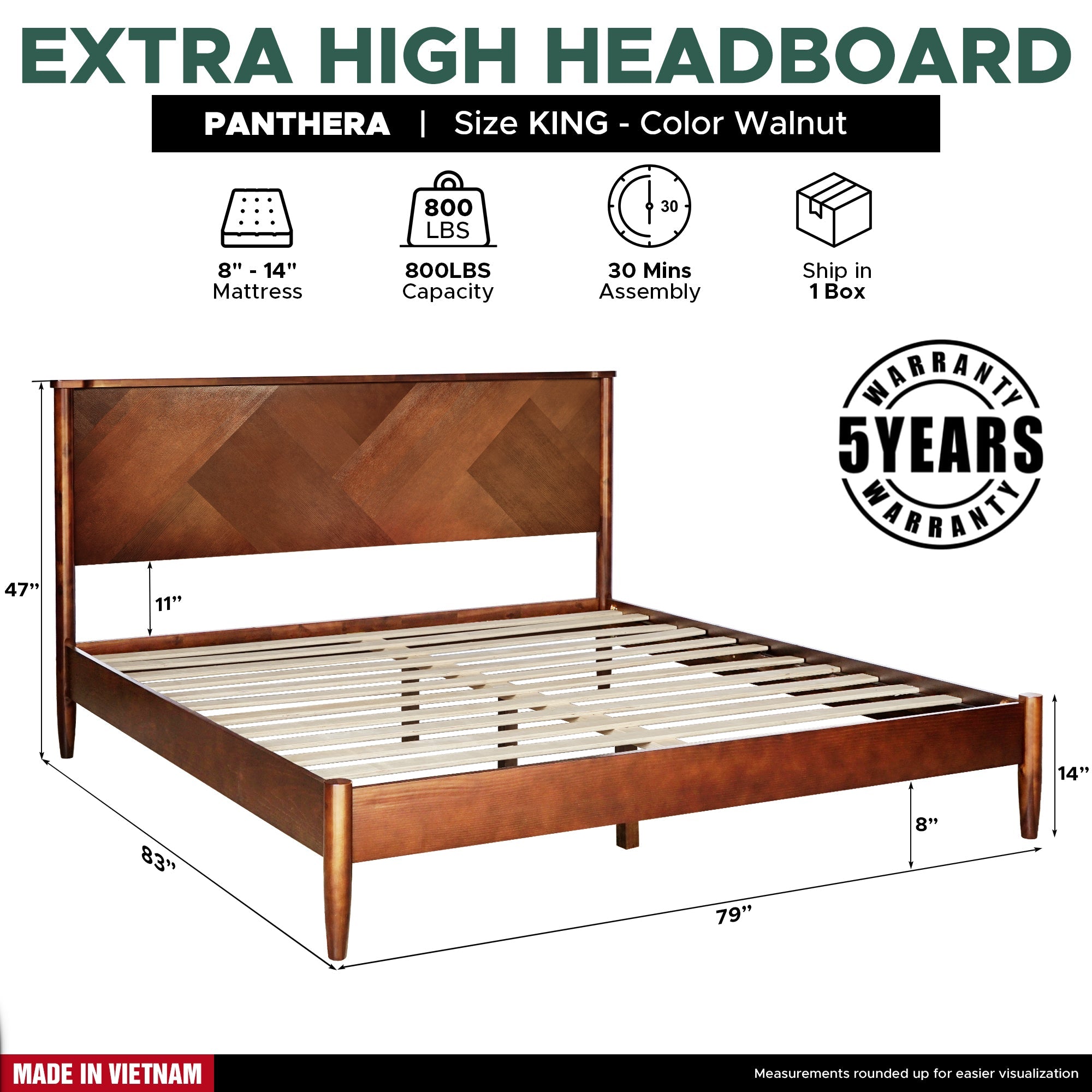 Panthera Acacia Platform Bed Frame With Headboard - Caramel, Walnut