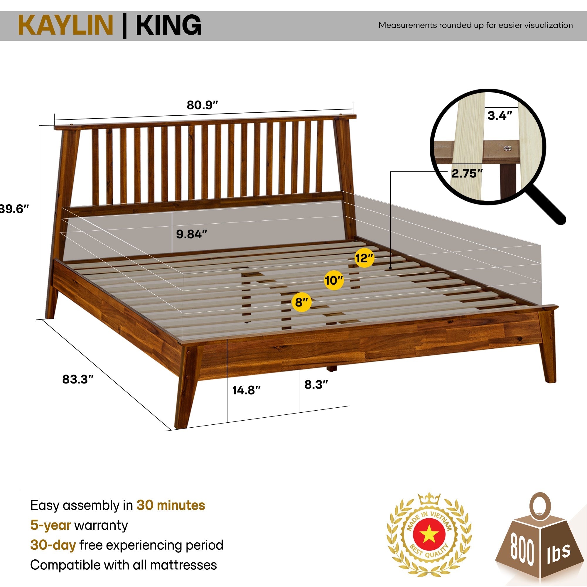 Kaylin Solid Acacia Wood Bed Frame