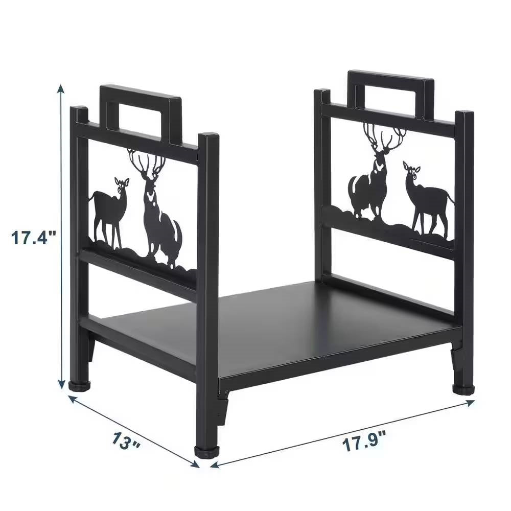 Small Black Metal Log Rack with Deer Pattern