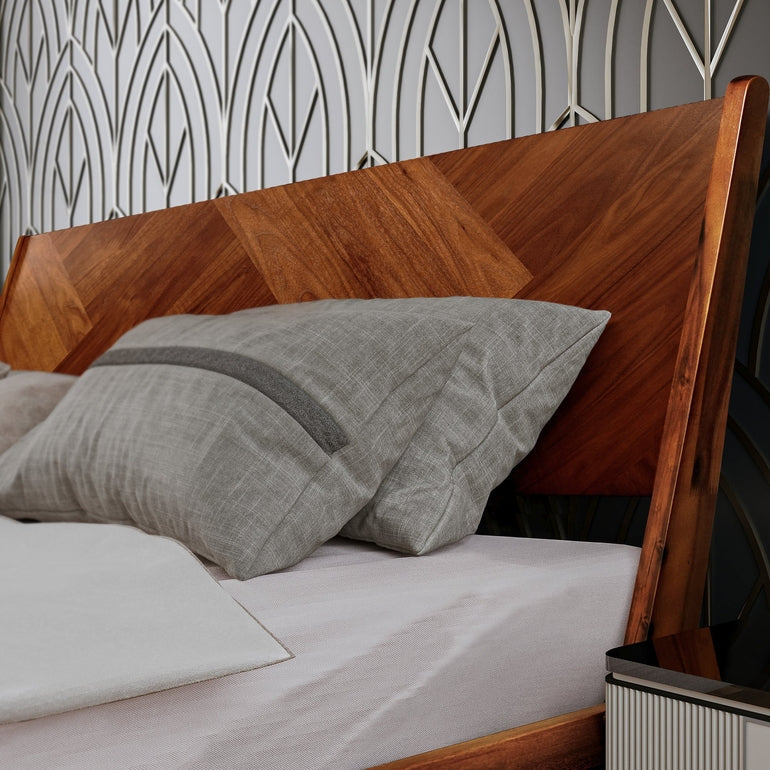 Gazelle Acacia Platform Bed Frame With Headboard - Caramel, Walnut