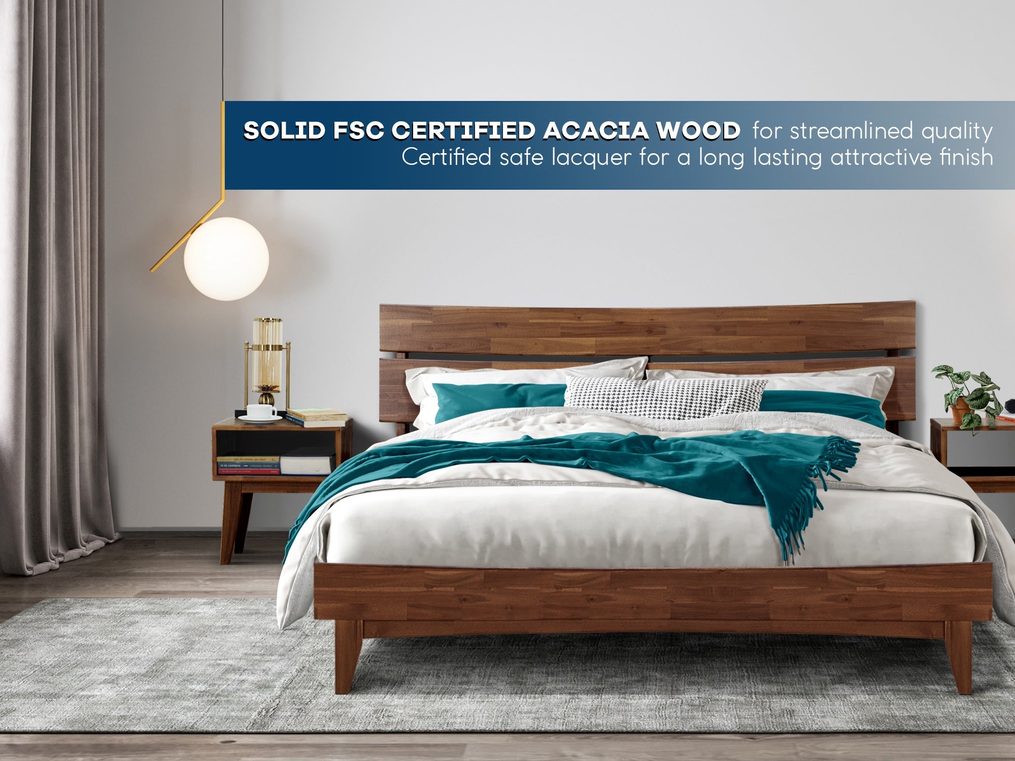 Aurora Acacia Bed Frame & Nightstand Set - 2 Finishes