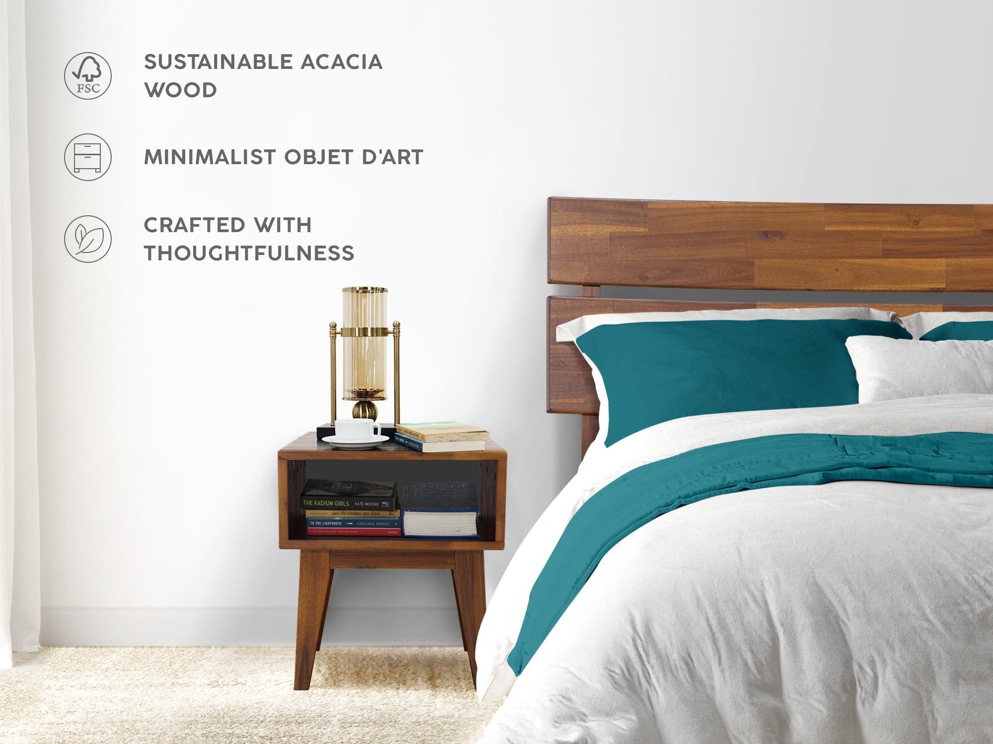 Aurora Acacia Bed Frame & Nightstand Set - 2 Finishes