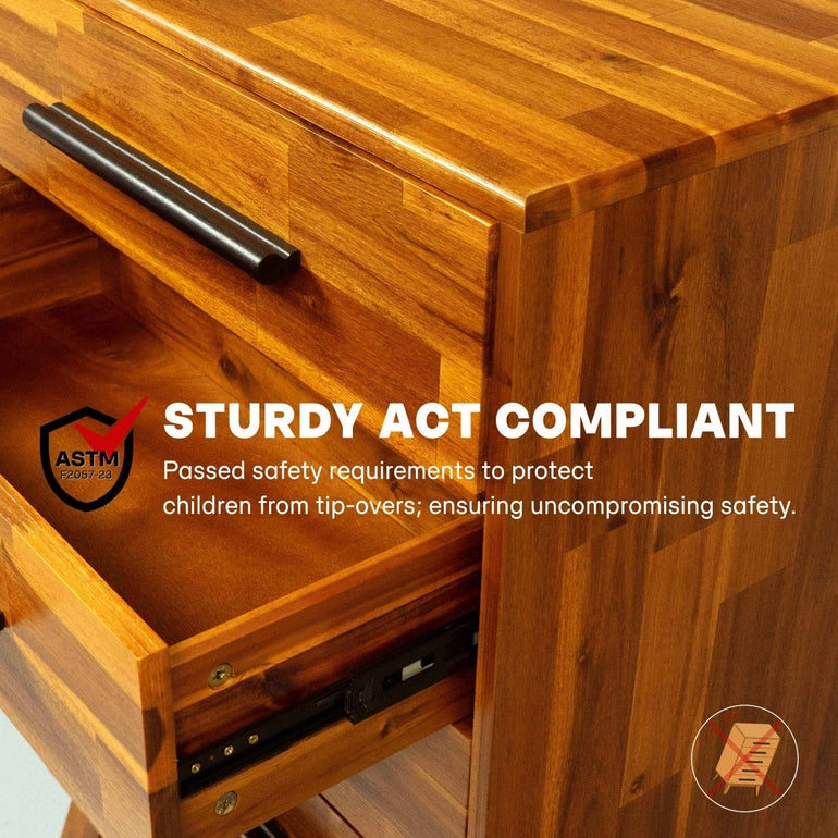 Acacia Linea Solid Wood Dresser in Caramel or Walnut