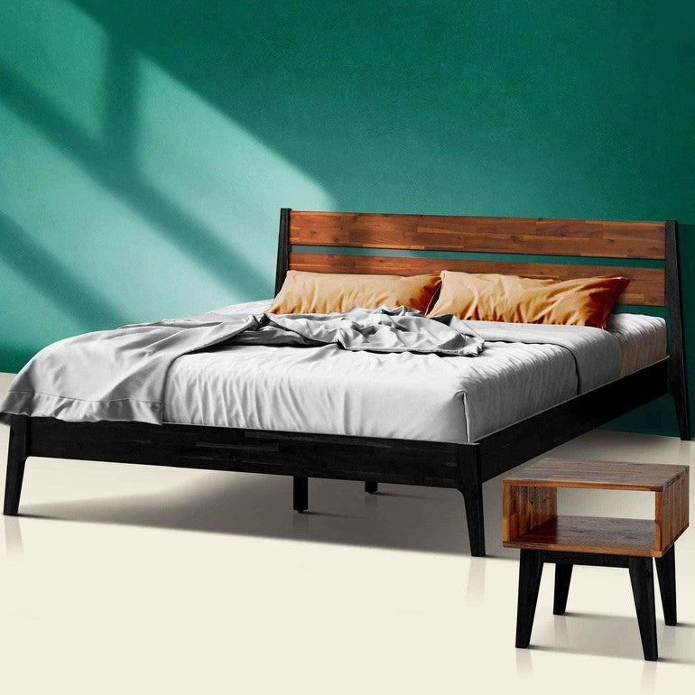 Callisto Solid Acacia Wood Bed Frame and Nightstand Set - 2 Colors
