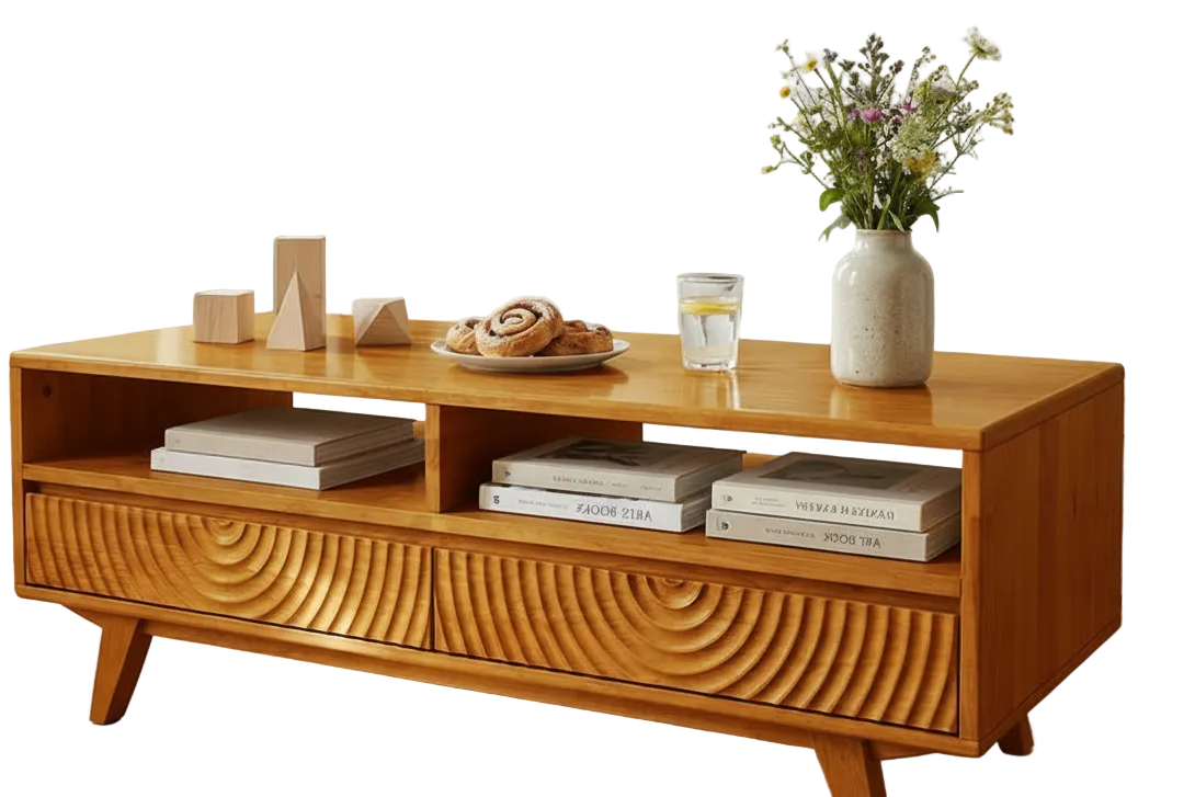 Harmony Solid Acacia Coffee Table with Drawers & Open Storage - 3 Colors