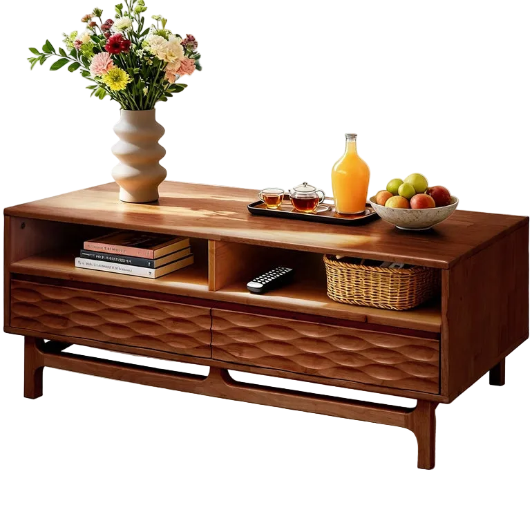 Elara 47.2” Acacia Coffee Table with Drawers & Open Storage - 3 Colors