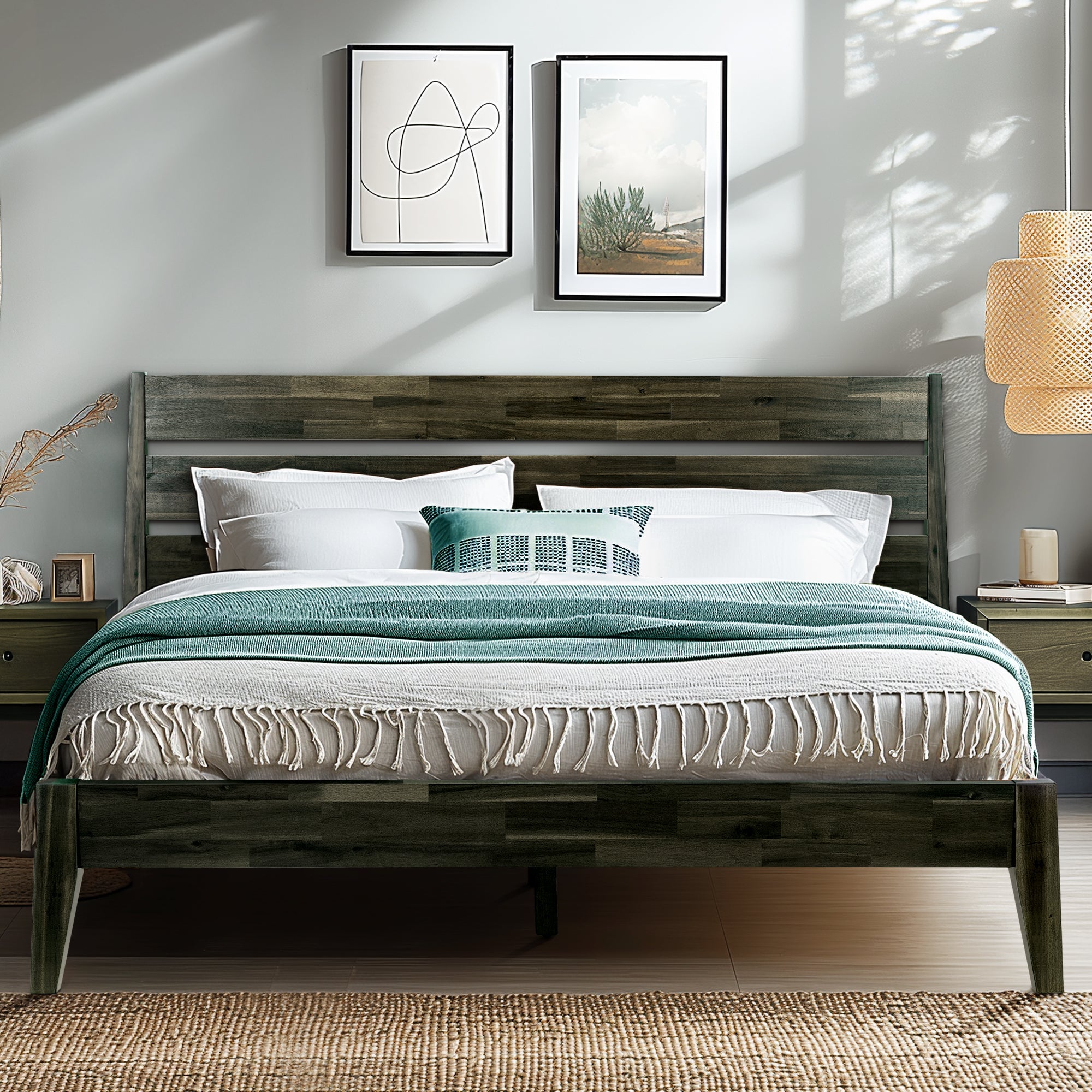 Emery Solid Acacia Wood Bed Frame - Multiple Finishes