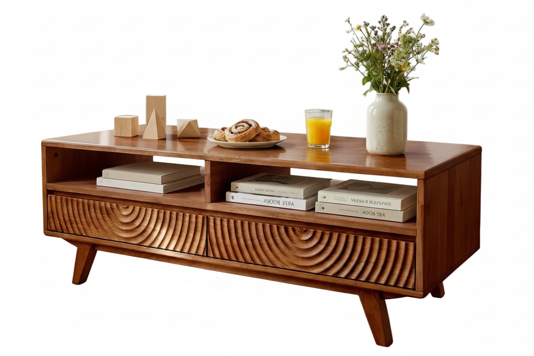 Harmony Solid Acacia Coffee Table with Drawers & Open Storage - 3 Colors
