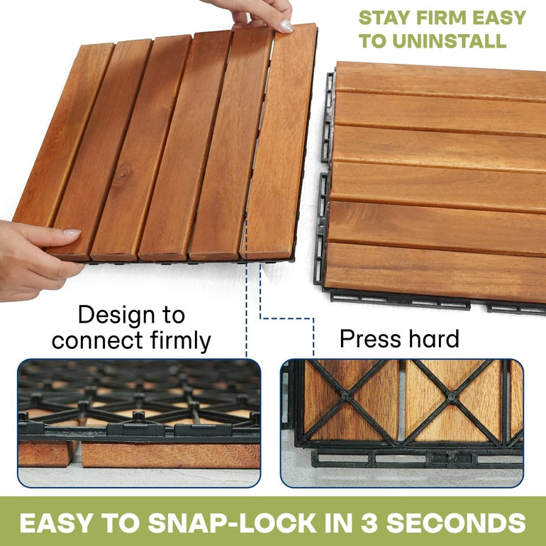 Solid Wood Deck Tiles Solid Slat Style - Box of 9, 2 Colors