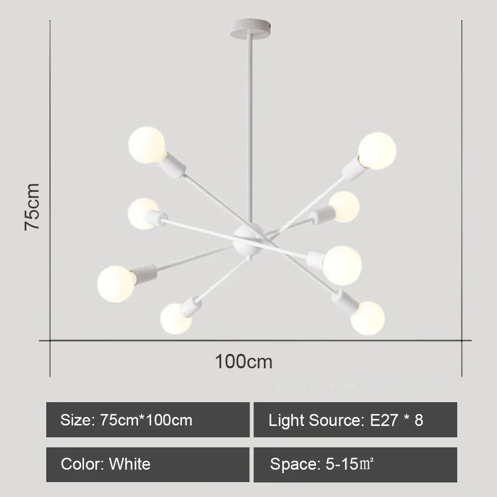 Modern Industrial Sputnik Style Chandelier - Black/White/Gold