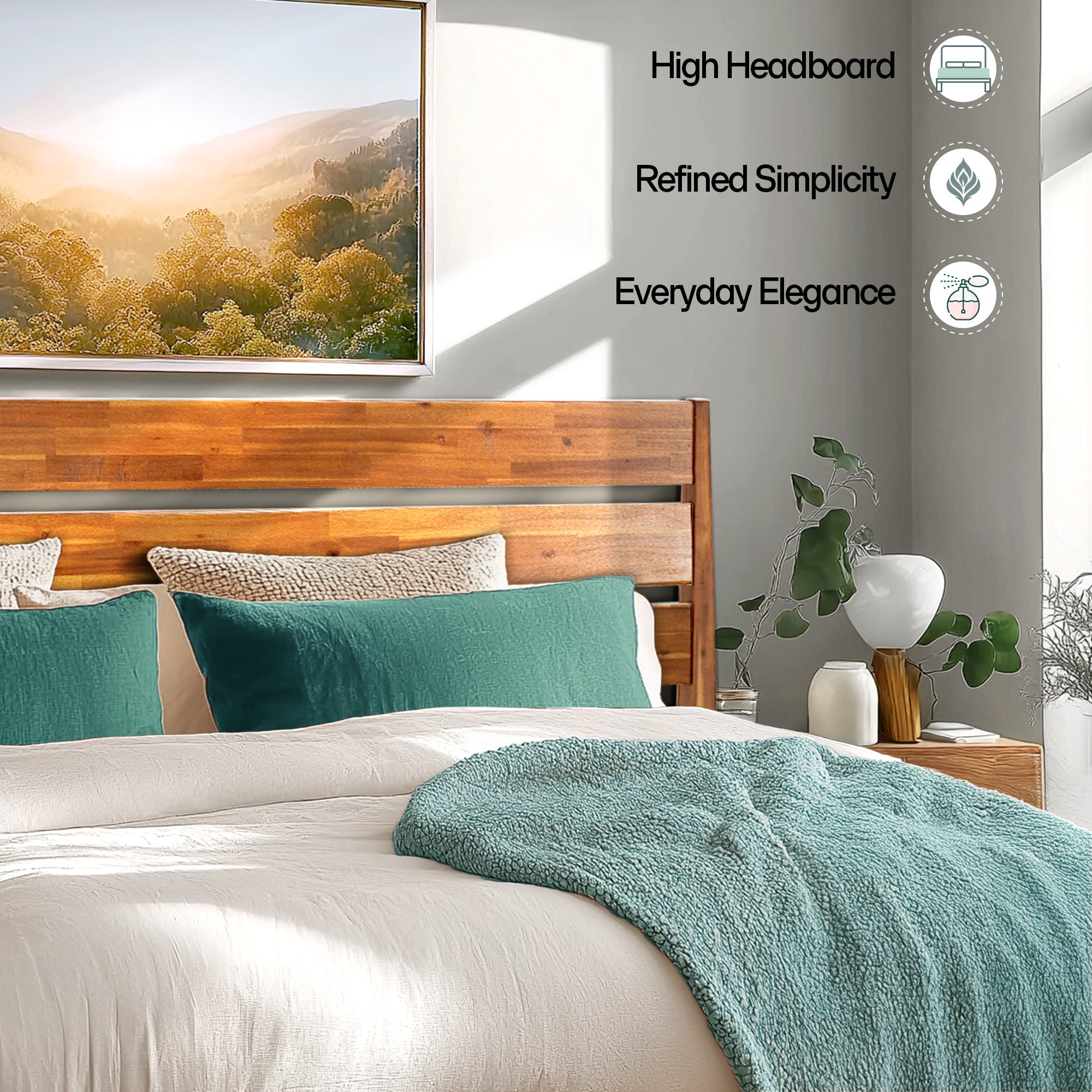 Emery Solid Acacia Wood Bed Frame - Multiple Finishes