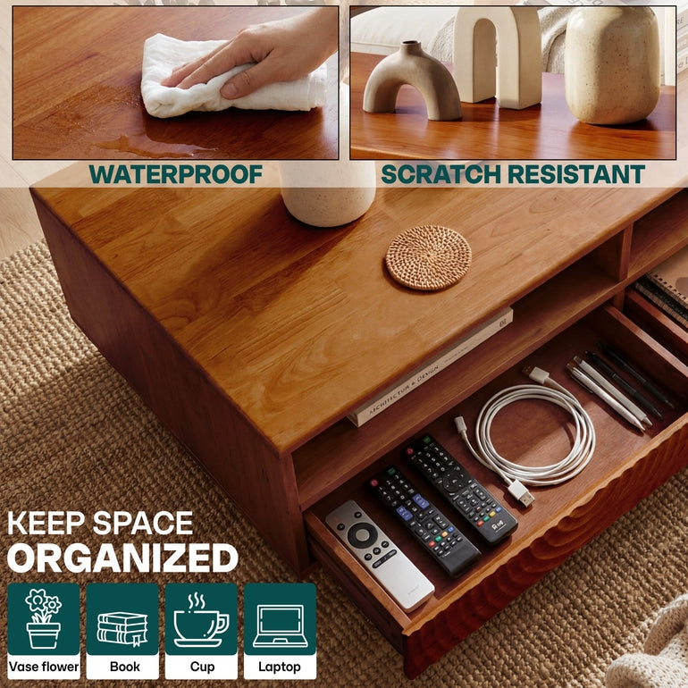 Harmony Solid Acacia Coffee Table with Drawers & Open Storage - 3 Colors