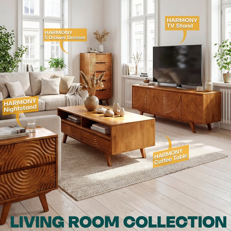 Harmony Solid Acacia Coffee Table with Drawers & Open Storage - 3 Colors